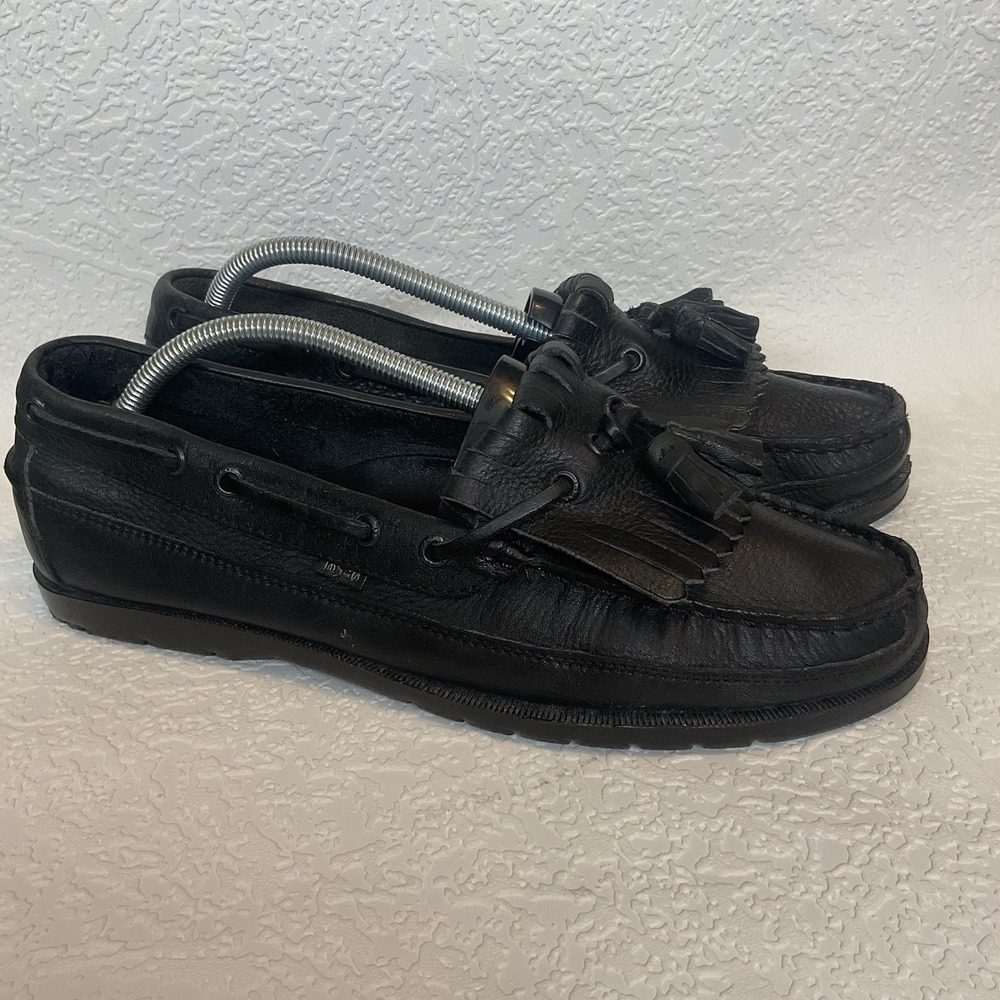 Vintage LEVI'S Men's Black Leather Tassel Loafers Slip On Driving Mocc 10.5 M